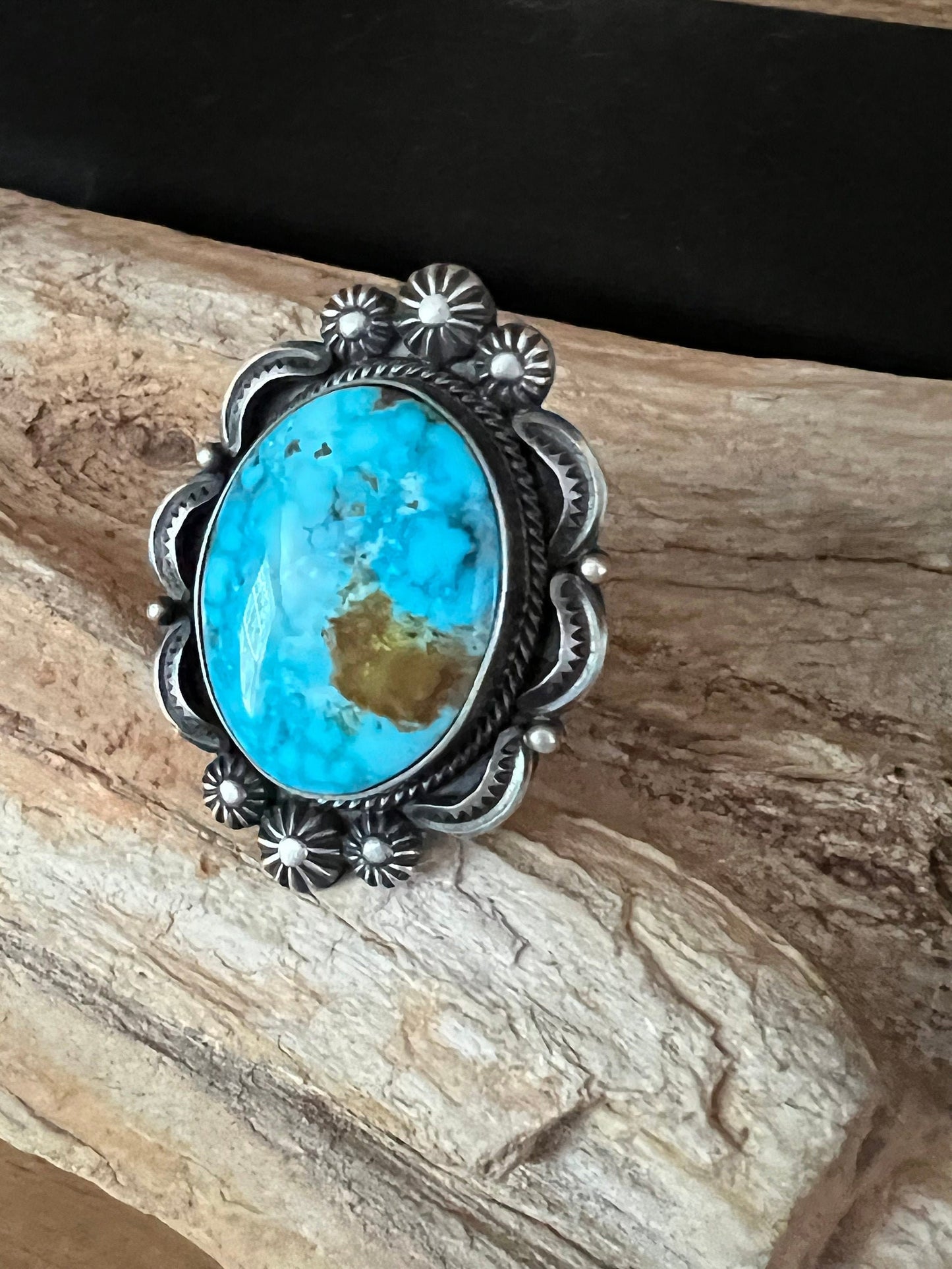 Kingman Turquoise Ring by Navajo Artist Bennie Ramone