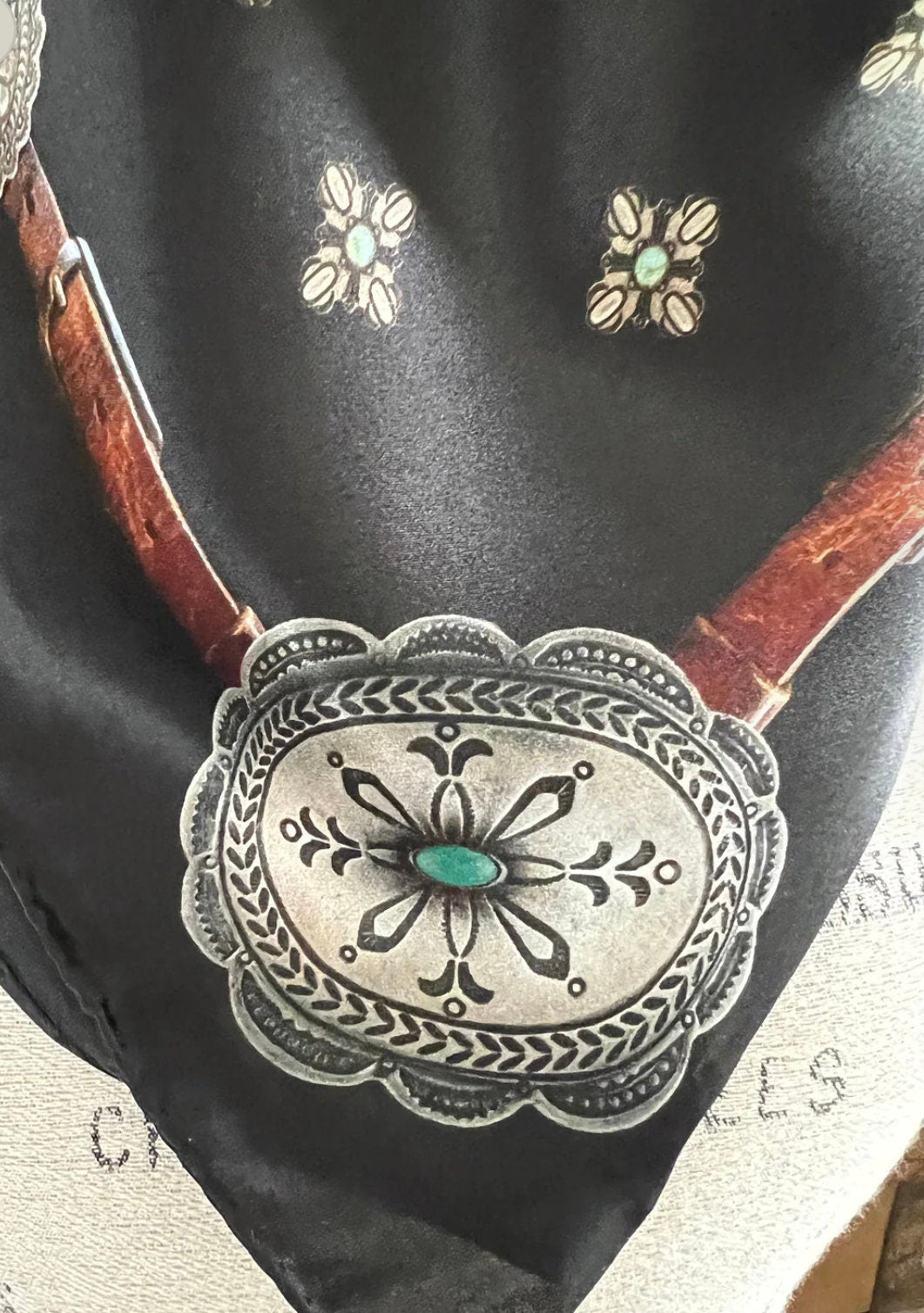 Silk Scarf Wild Rag Black Concho