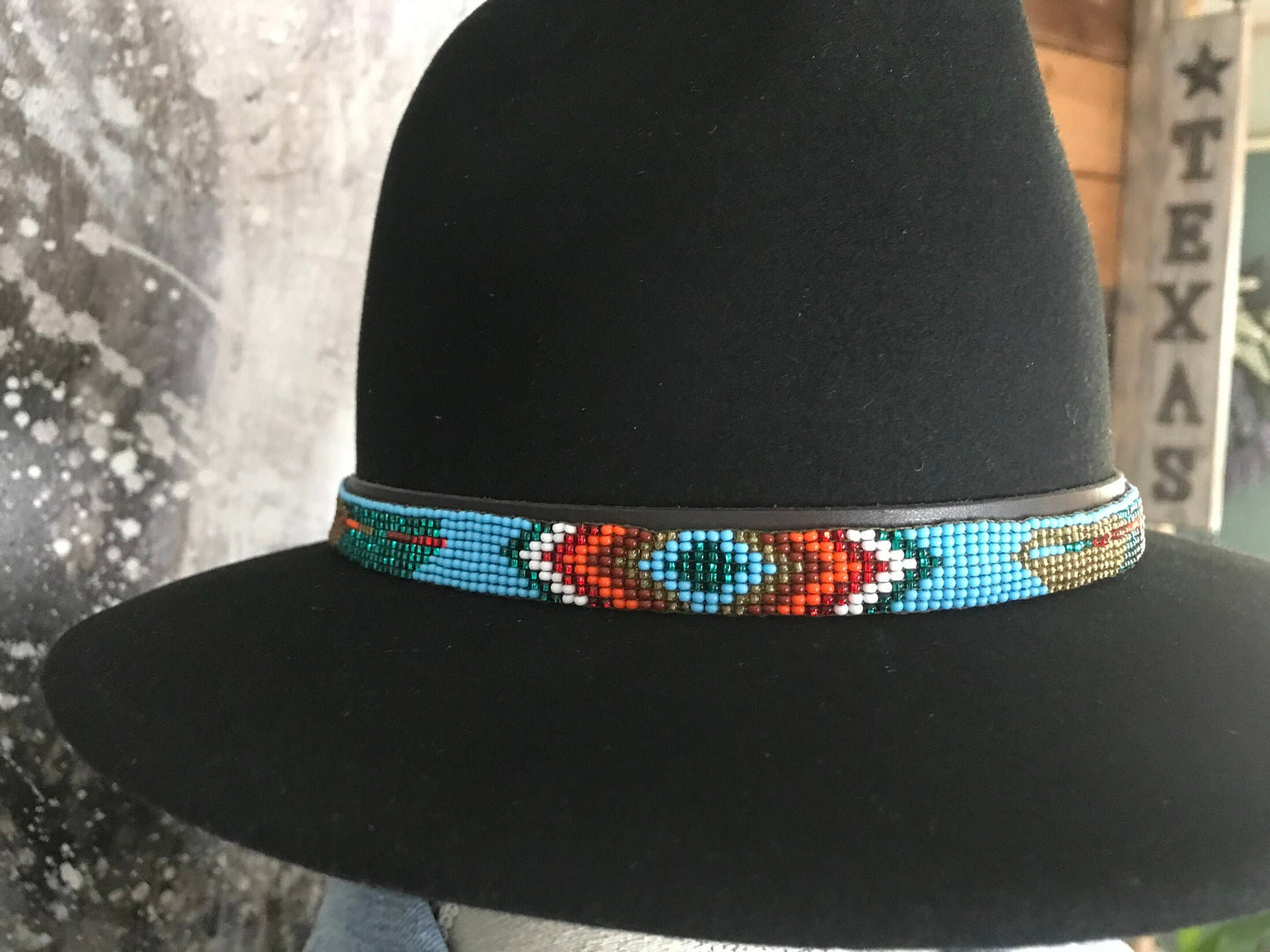 Hand Beaded Hat Band Sky