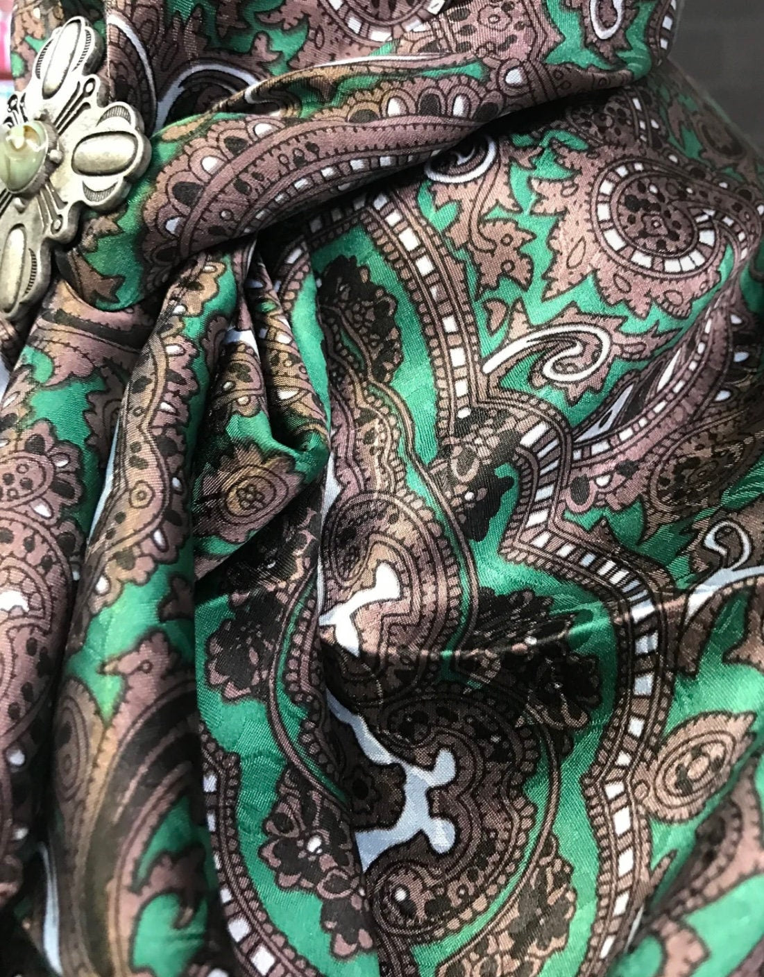 Silk Scarf Wild Rags Green & Chocolate