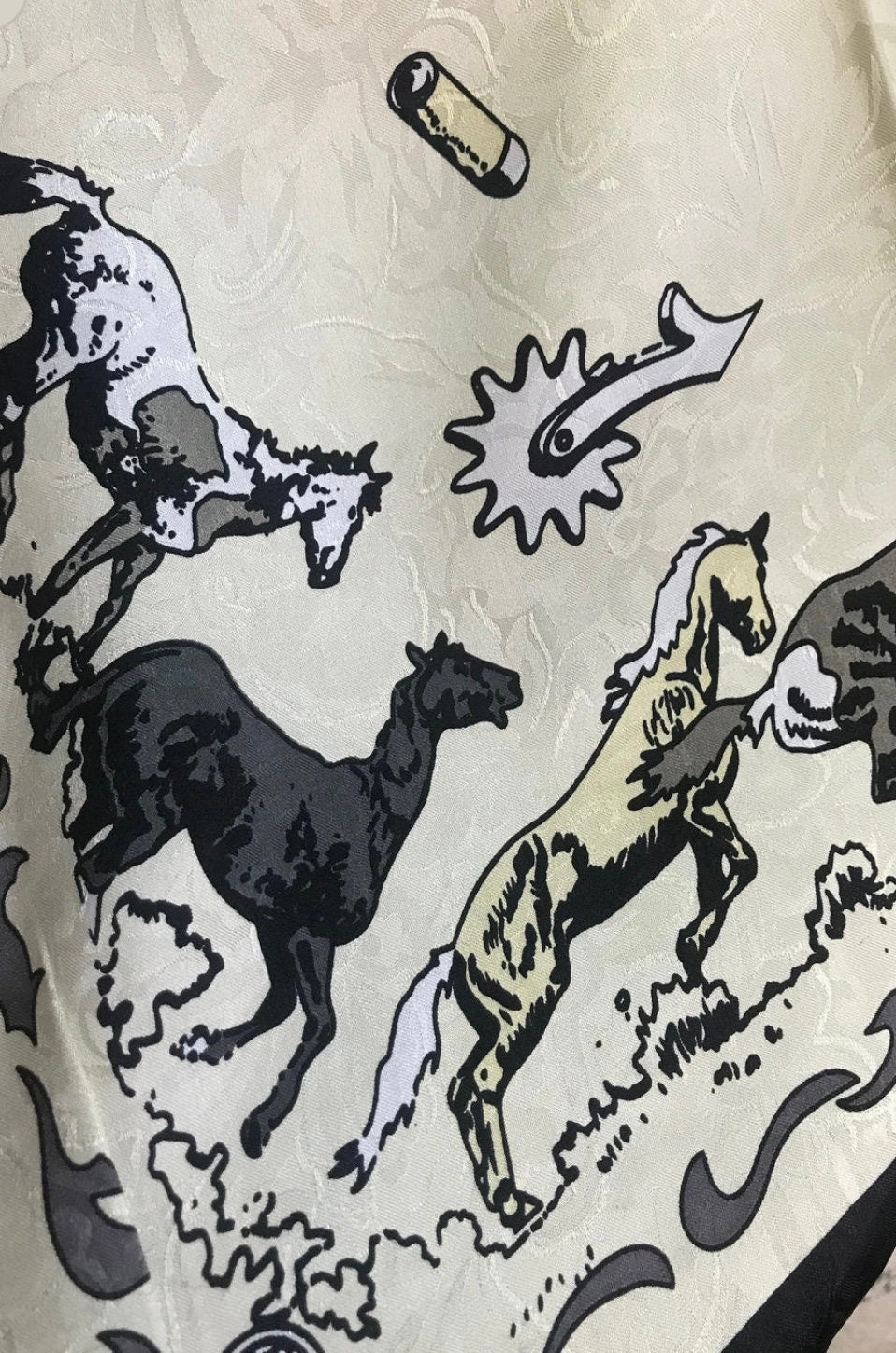 Silk Scarf Wild Rag Ivory Horses