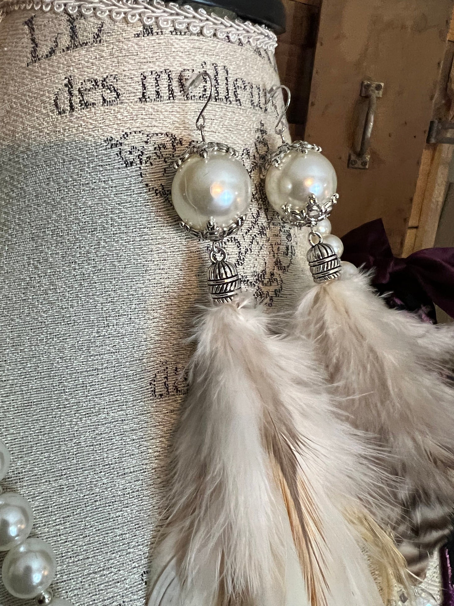 Pearl & Crystal Feather Earrings