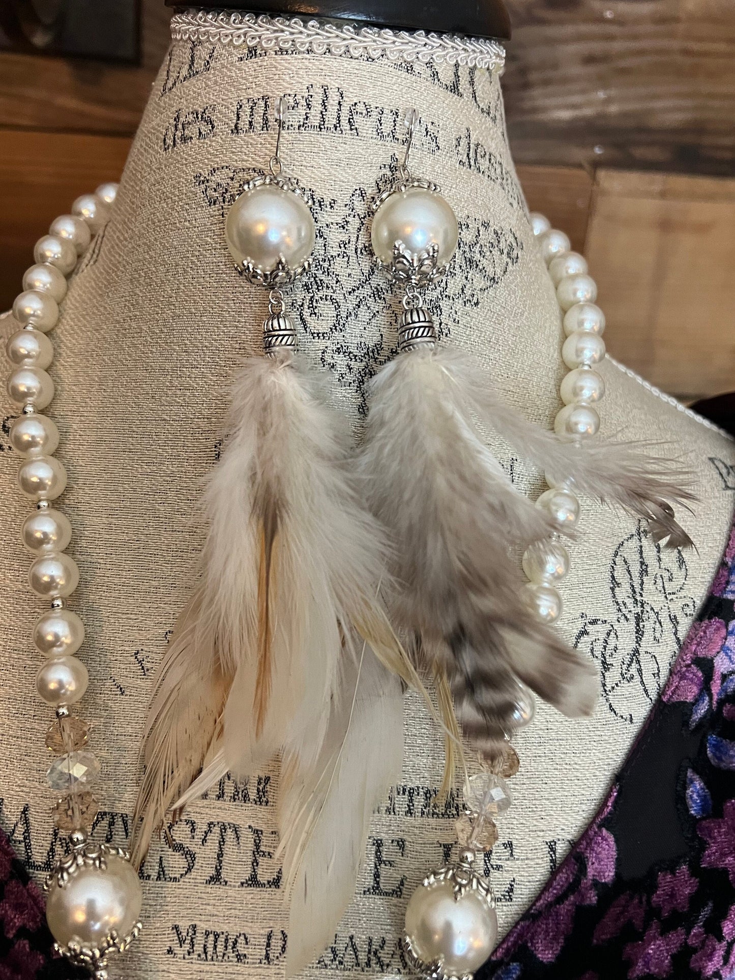 Pearl & Crystal Feather Earrings