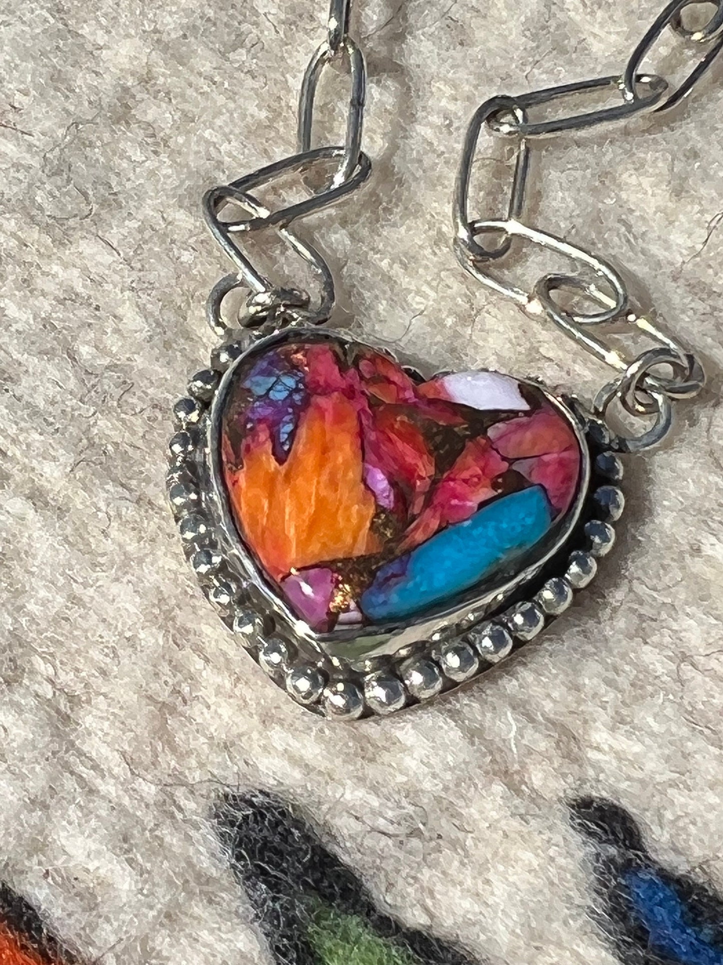 Navajo Turquoise & Spiny Oyster Heart Necklace