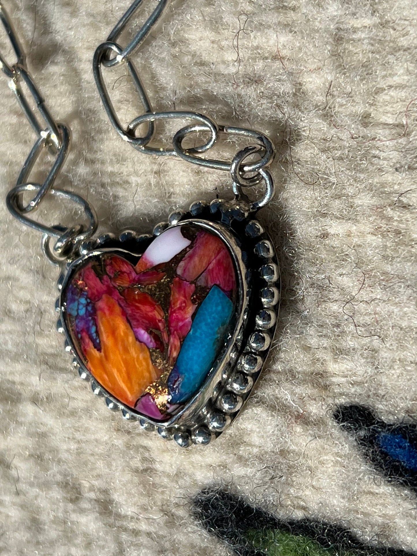 Navajo Turquoise & Spiny Oyster Heart Necklace