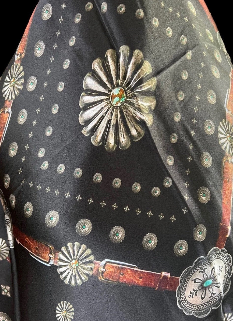 Silk Scarf Wild Rag Black Concho