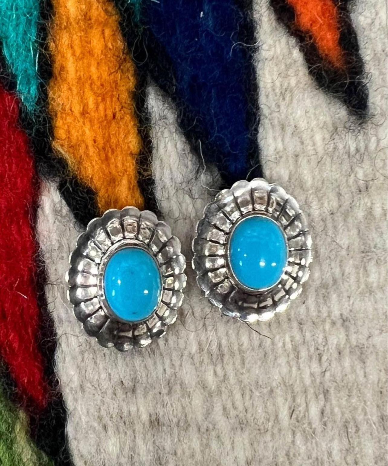Sterling Silver & Sleeping Beauty Turquoise Concho Earrings