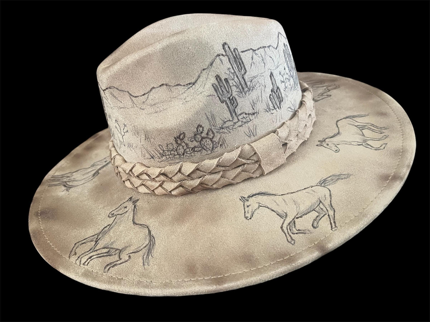 Wild Mustangs Burned Felt Fedora Hat