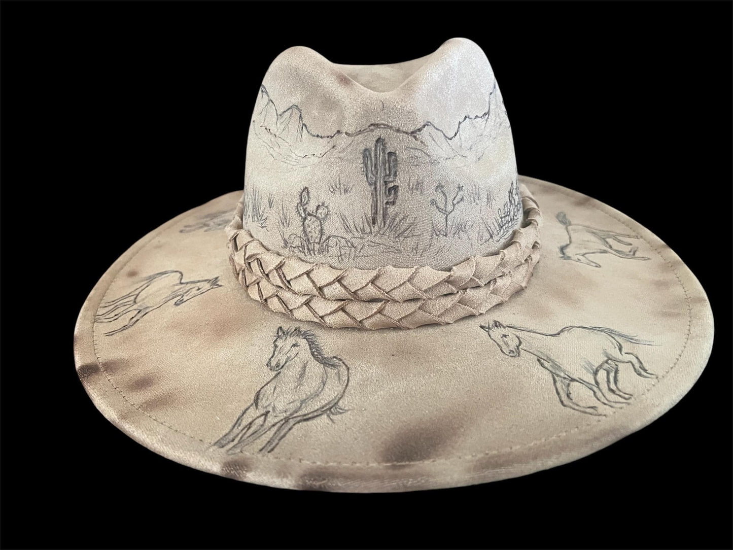 Wild Mustangs Burned Felt Fedora Hat
