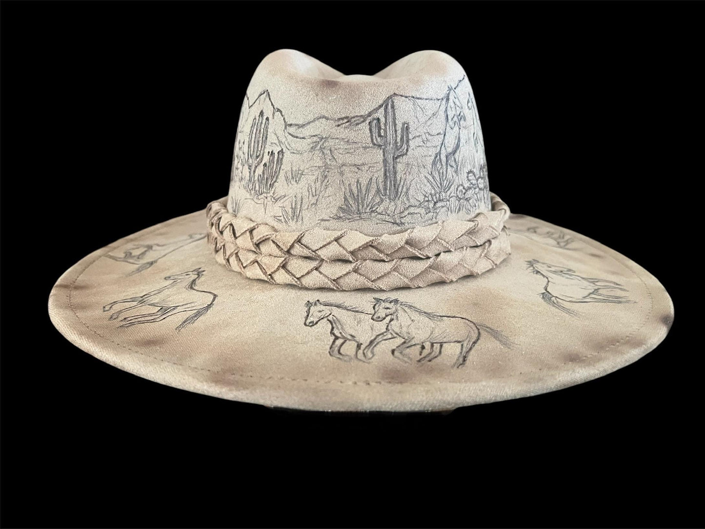 Wild Mustangs Burned Felt Fedora Hat