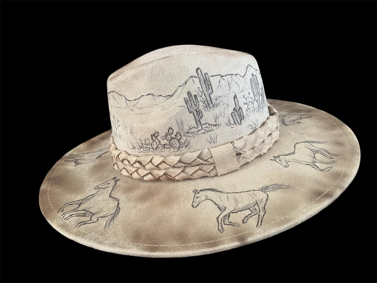 Wild Mustangs Burned Felt Fedora Hat