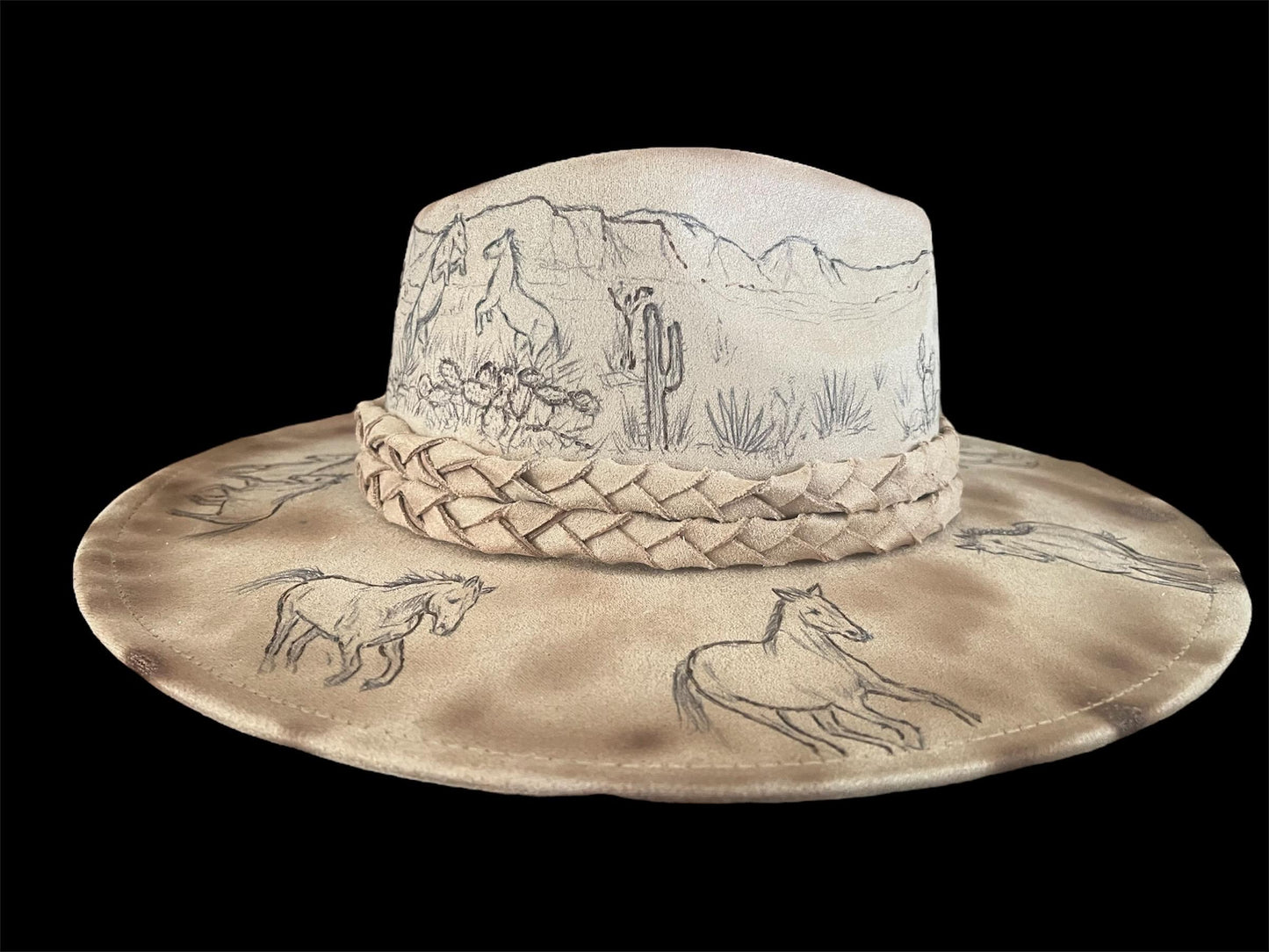 Wild Mustangs Burned Felt Fedora Hat