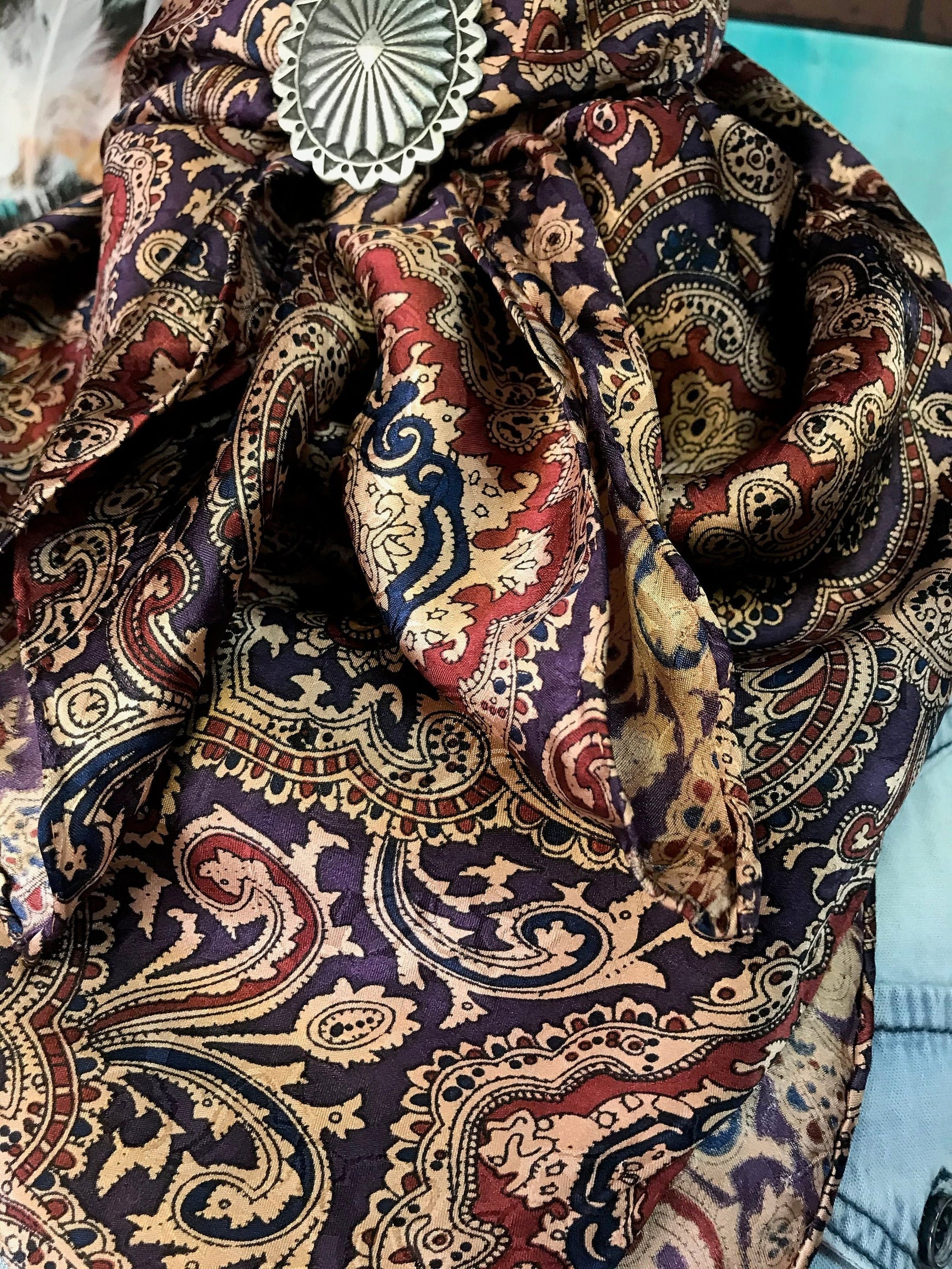 Silk Scarf Wild Rags Plum Paisley