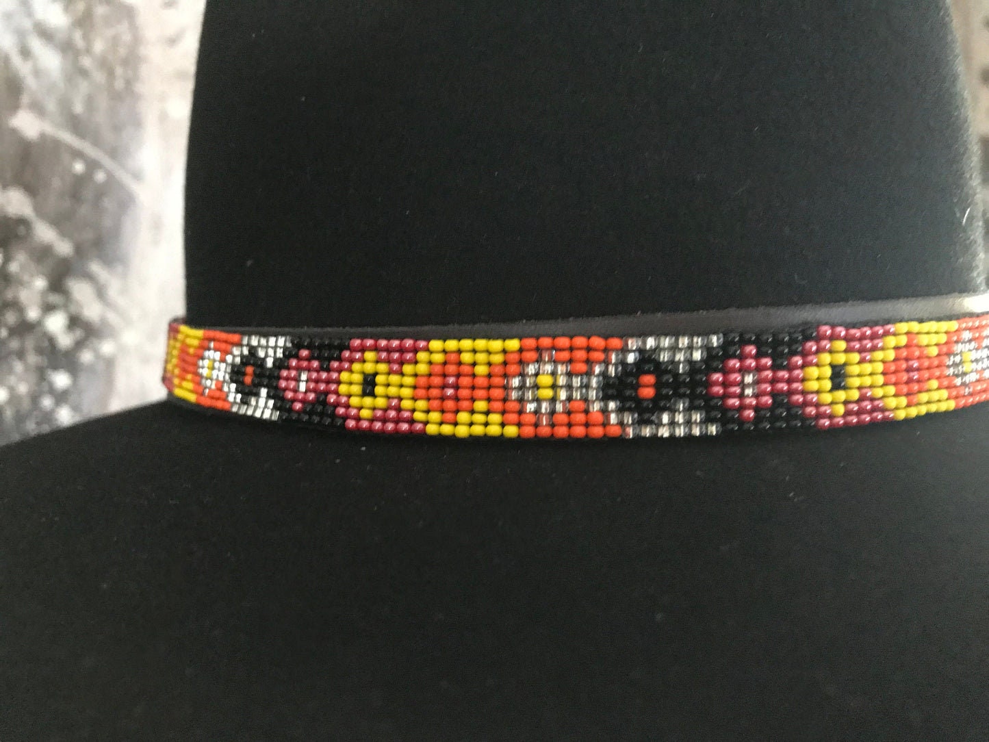 Hand Beaded Hat Band Green & Yellow