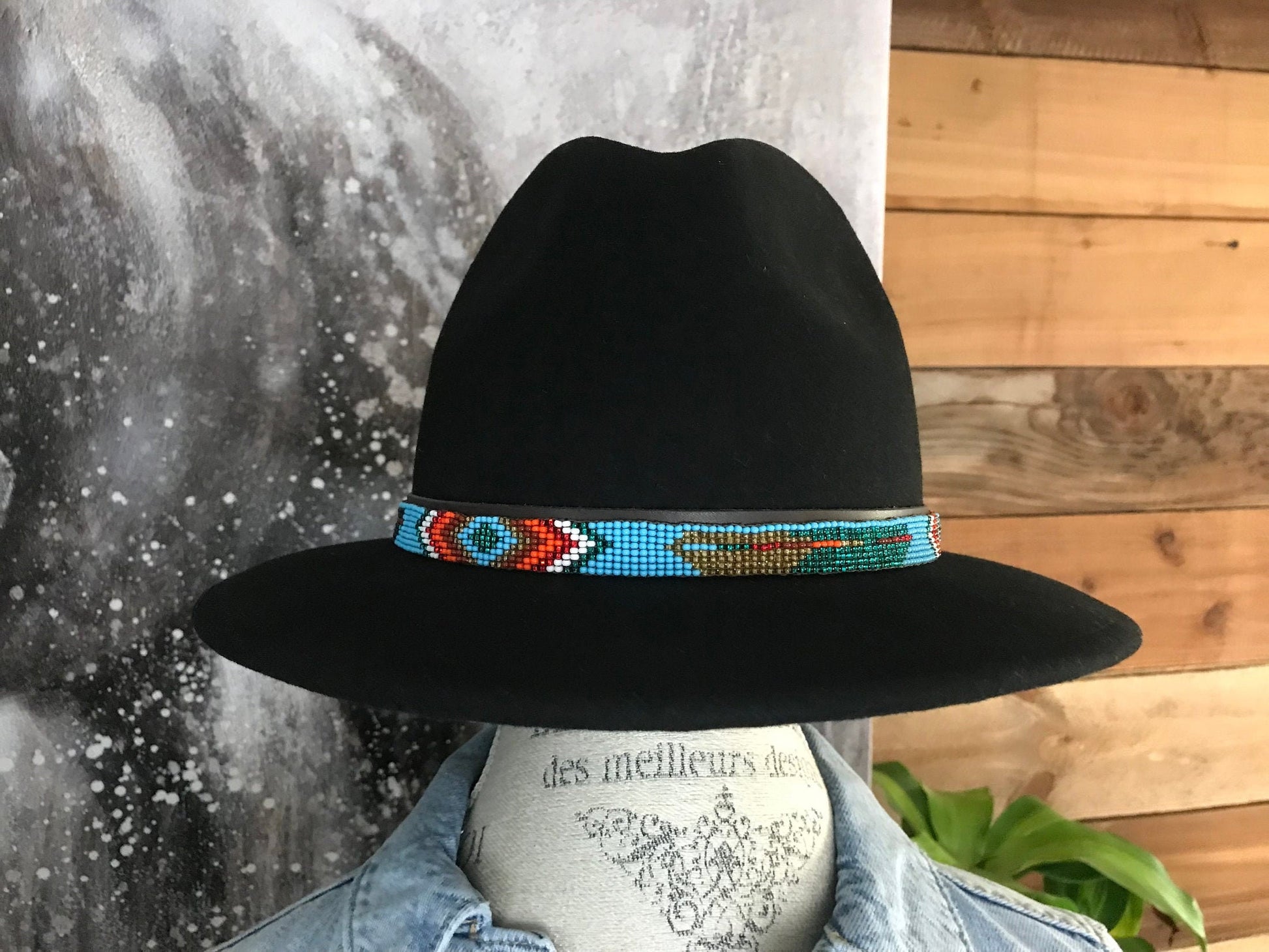 Hand Beaded Hat Band Sky