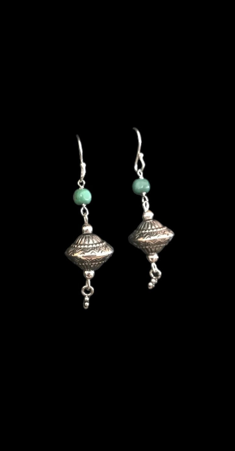Sterling Silver Saucer Bead with Turquoise Earrings