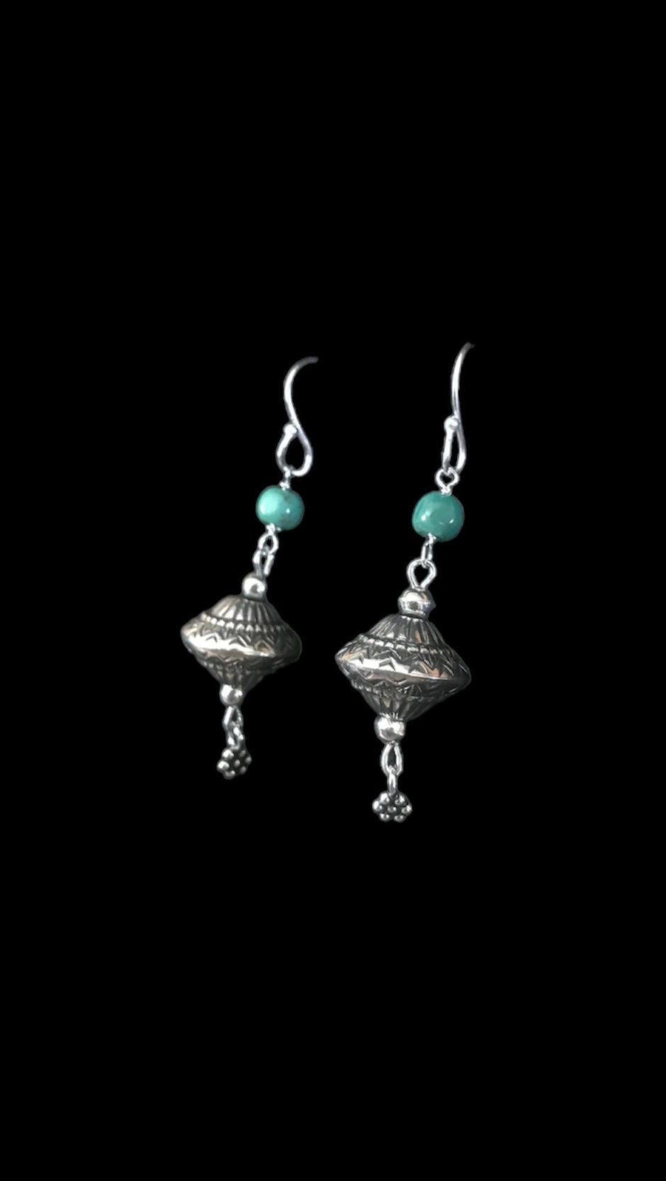 Sterling Silver Saucer Bead with Turquoise Earrings