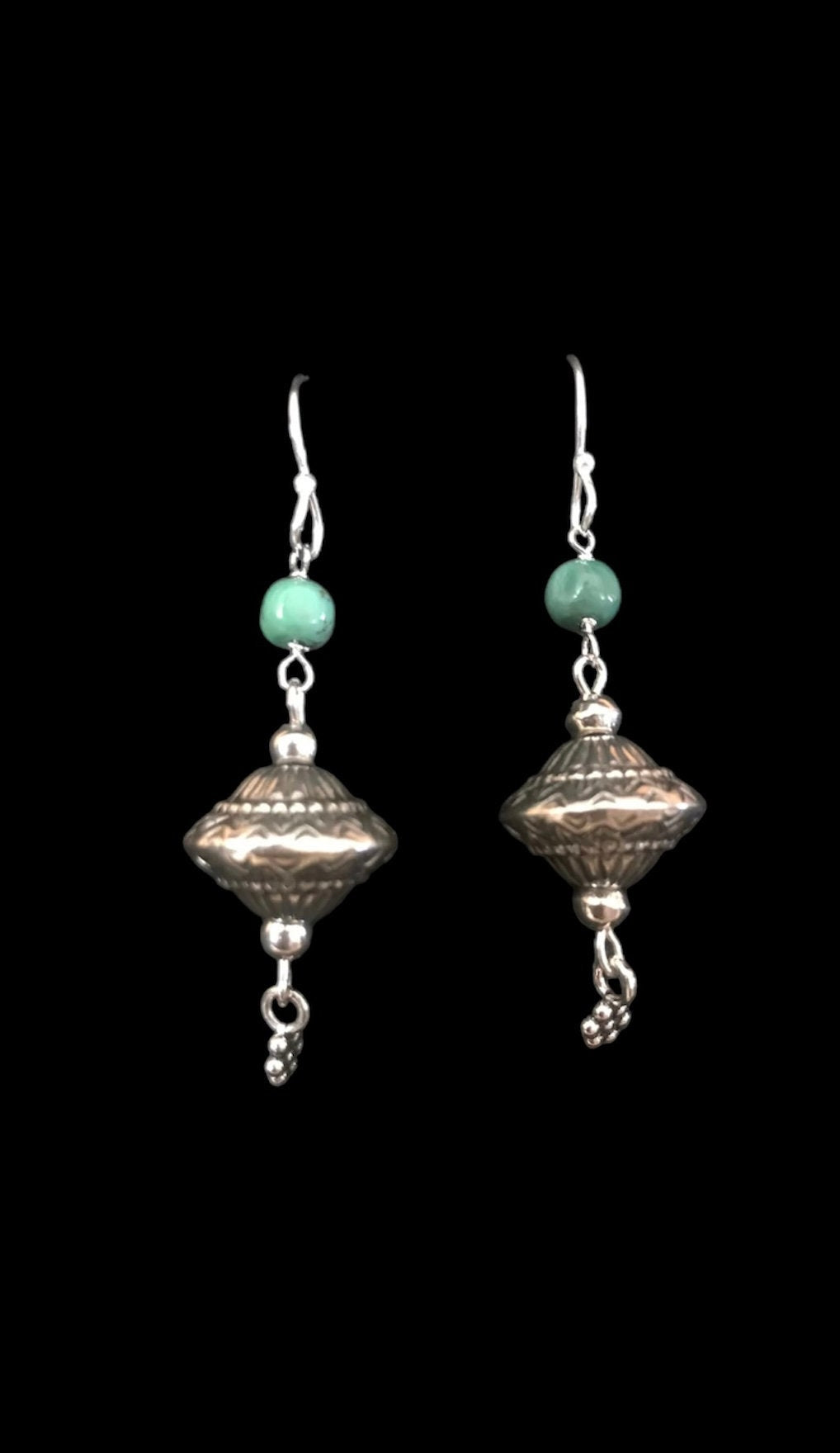 Sterling Silver Saucer Bead with Turquoise Earrings