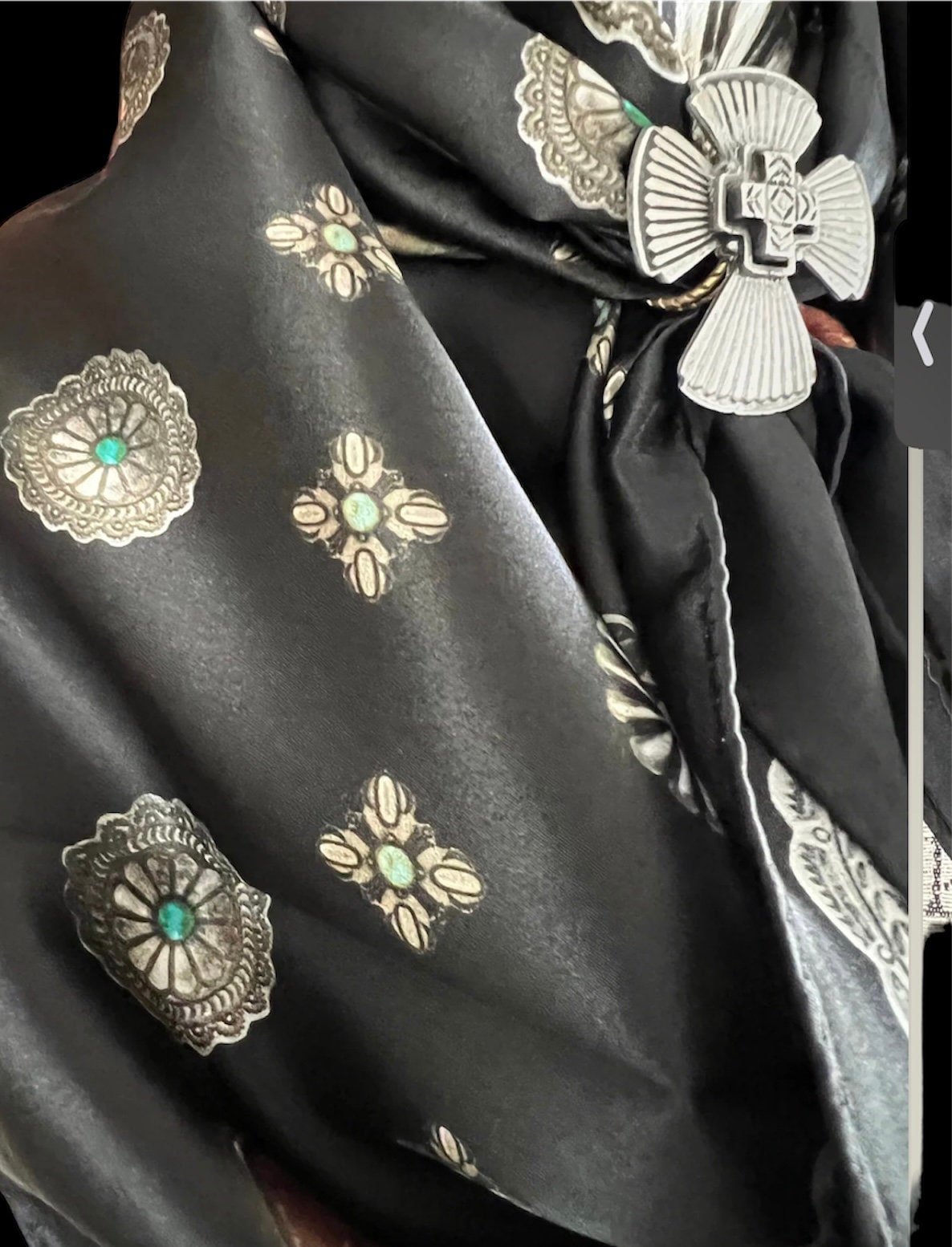 Silk Scarf Wild Rag Black Concho