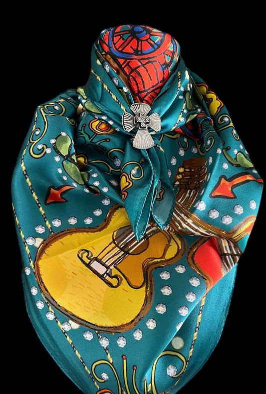 Silk Scarf Wild Rags Turquoise Guitar