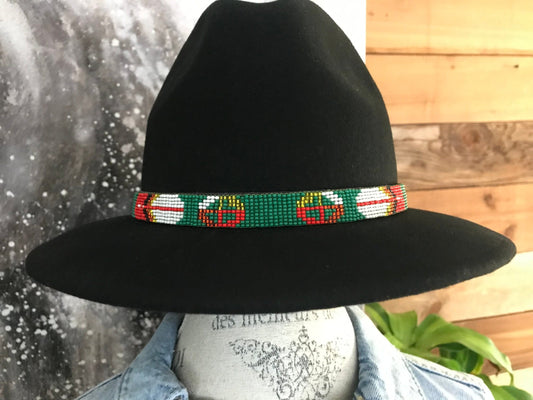 Hand Beaded hat Band Green / Red