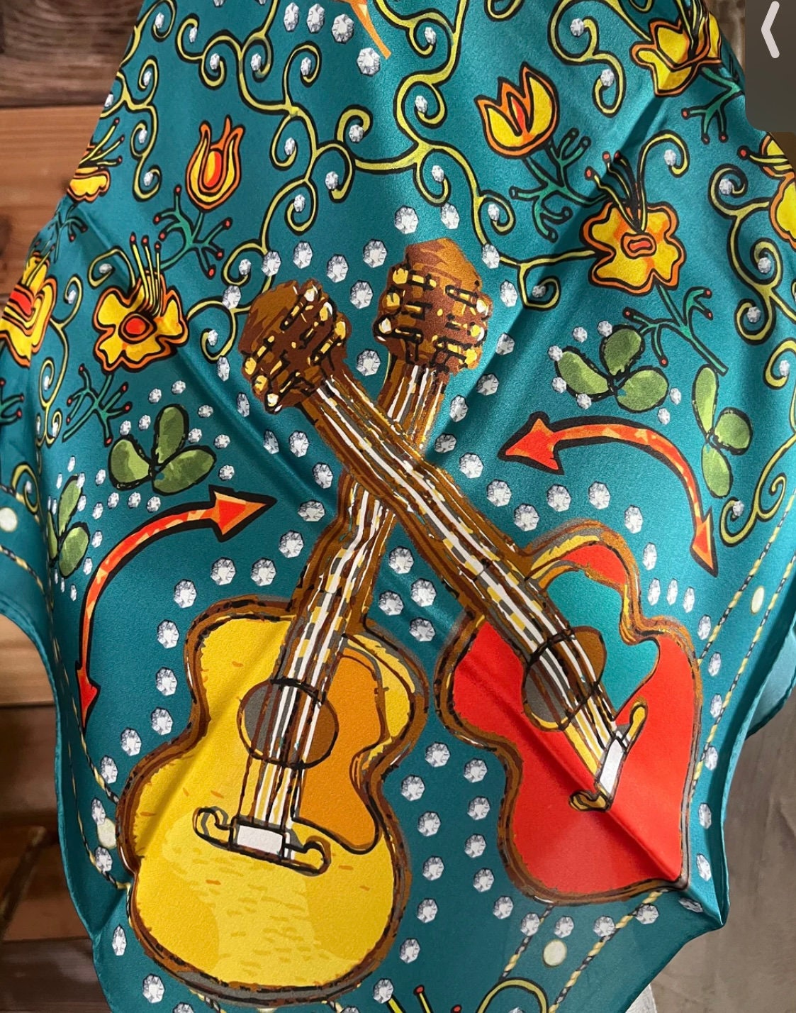 Silk Scarf Wild Rags Turquoise Guitar