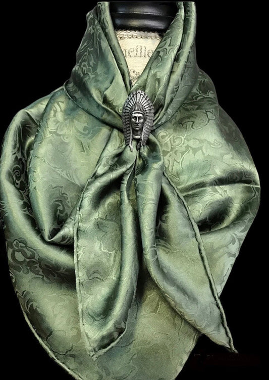 Silk Scarf Wild Rag Sage Green Jacquard