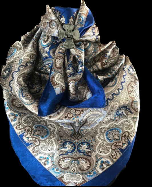 Silk Scarf Wild Rags Royal & Chocolate Paisley