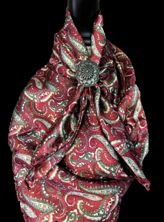 Silk Scarf Wild Rags Red & Olive Paisley
