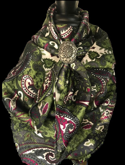 Silk Scarf Wild Rags Green Jacquard Paisley