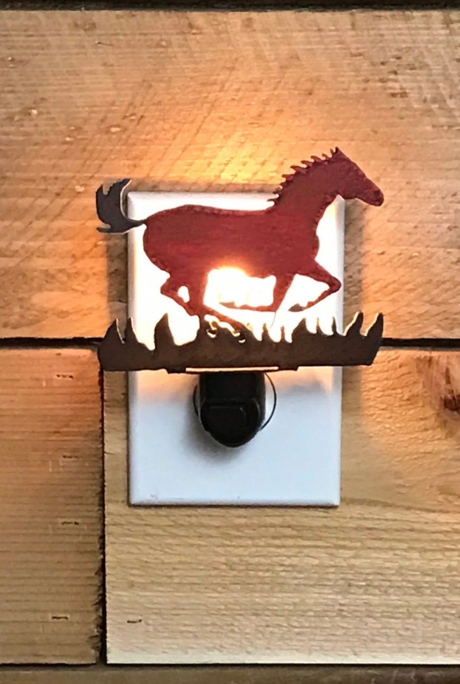 Rustic Horse Metal Night Light Red