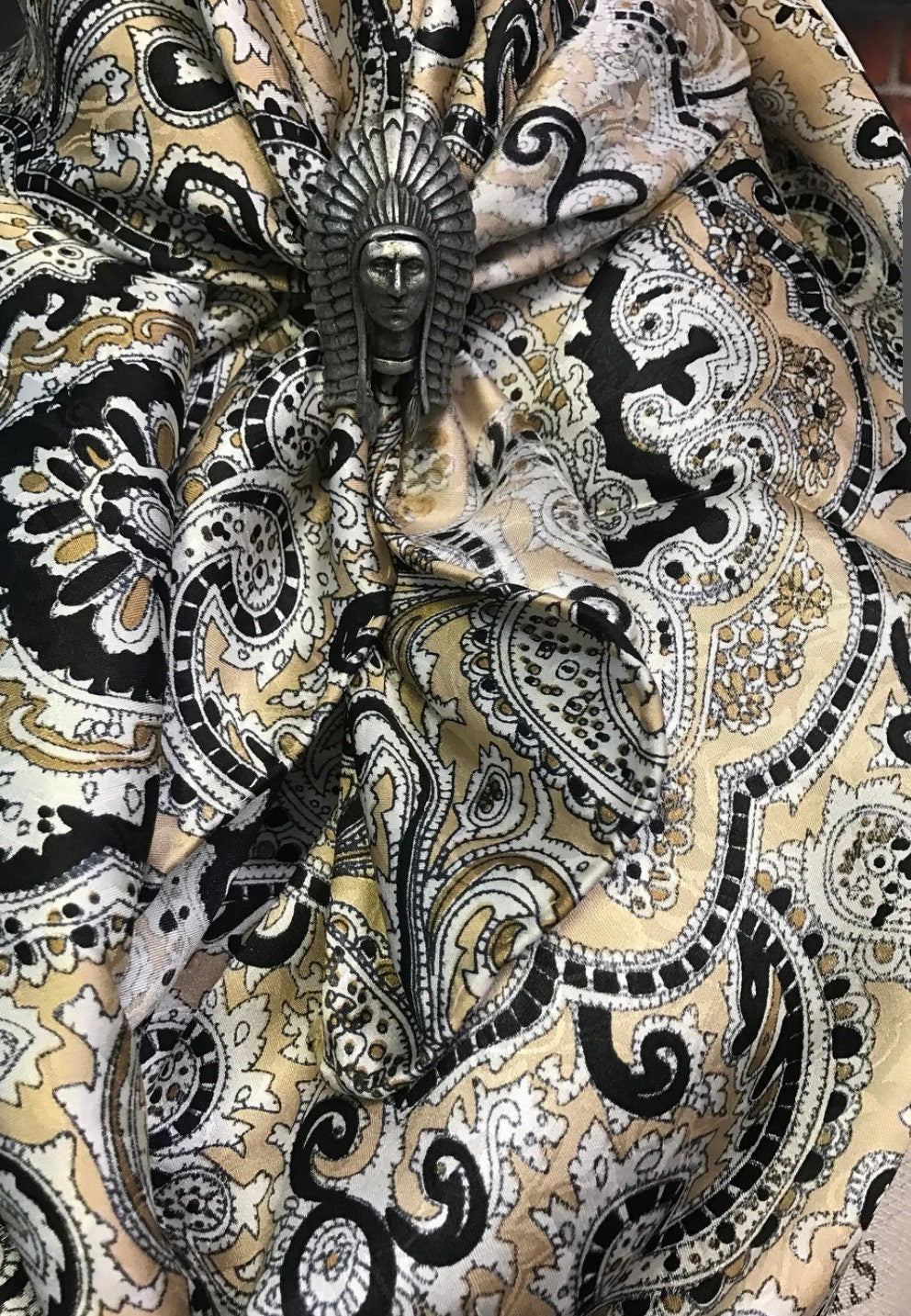 Silk Scarf Wild Rags Black & Tan Paisley