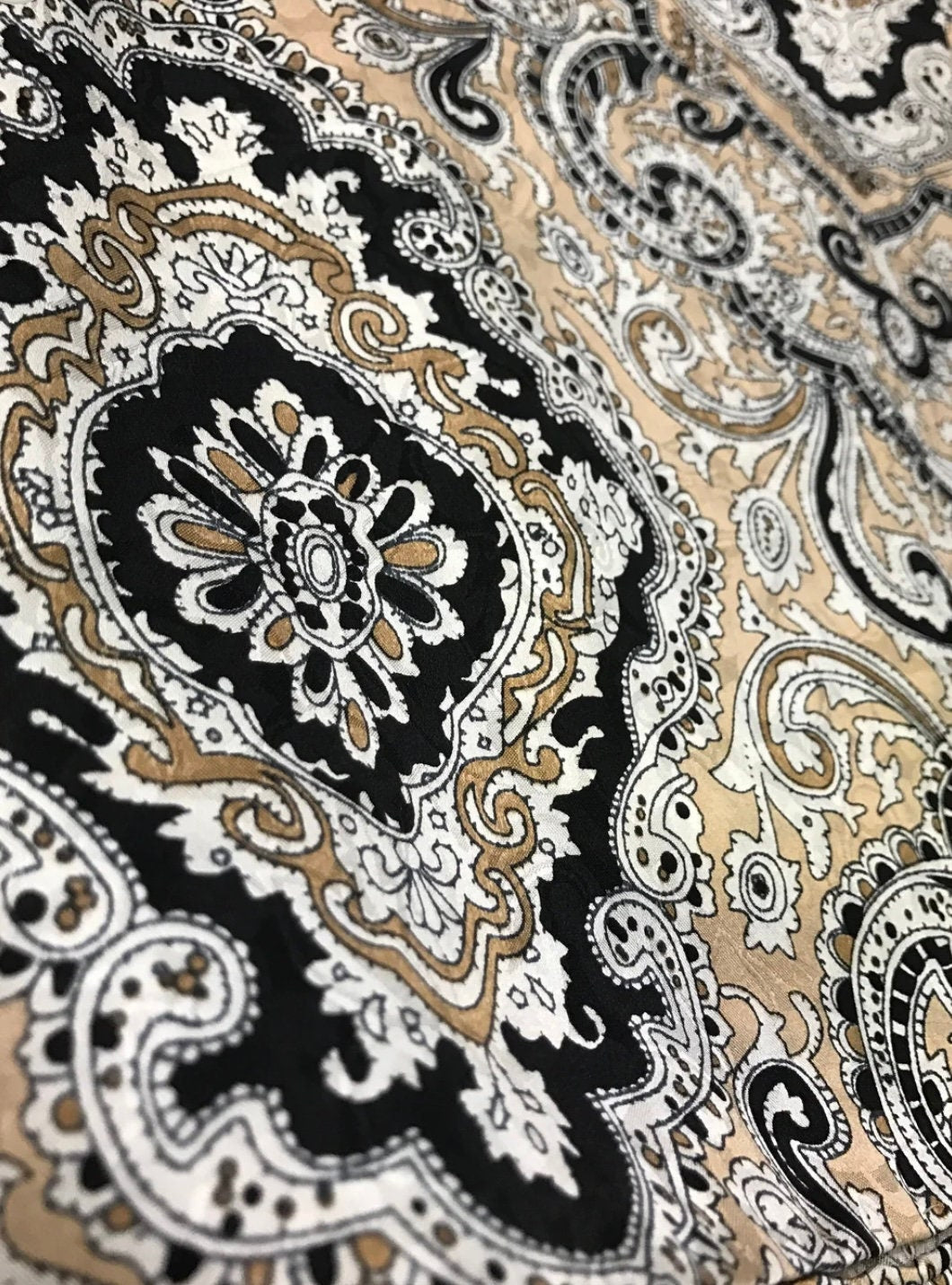 Silk Scarf Wild Rags Black & Tan Paisley