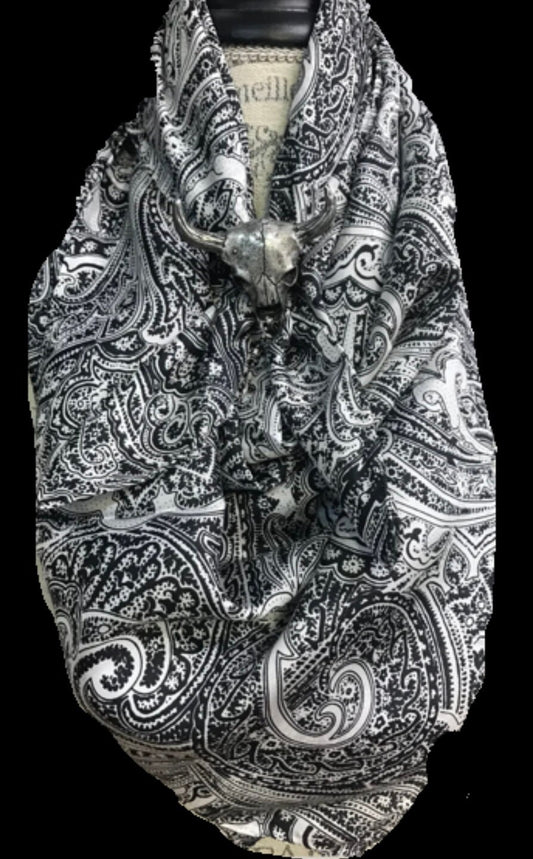 Silk Scarf Wild Rags Black & White Paisley