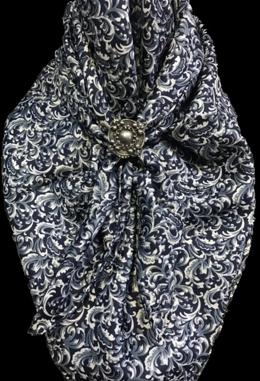 Silk Scarf Wild Rag Navy Vine