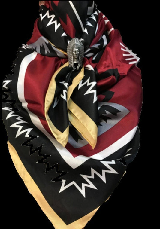 Silk Scarf Wild Rags Aztec Red Gold Trim