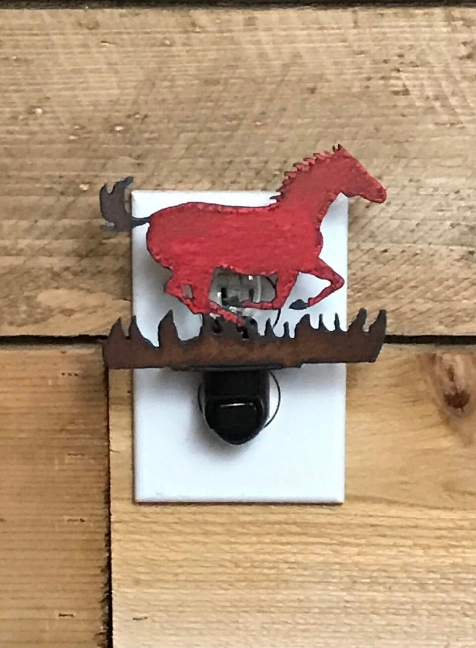 Rustic Horse Metal Night Light Red