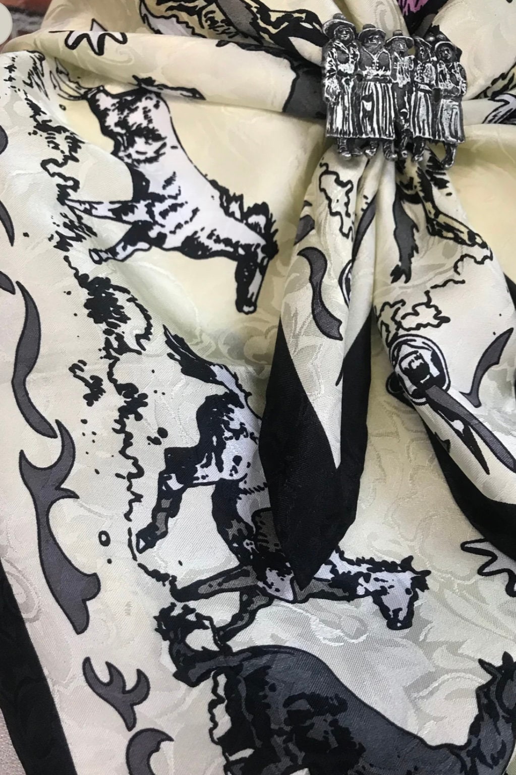 Silk Scarf Wild Rag Ivory Horses