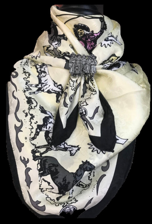 Silk Scarf Wild Rag Ivory Horses