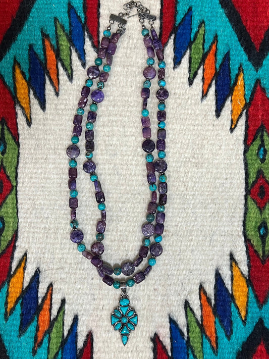 Turquoise & Lepidolite Beaded Necklace