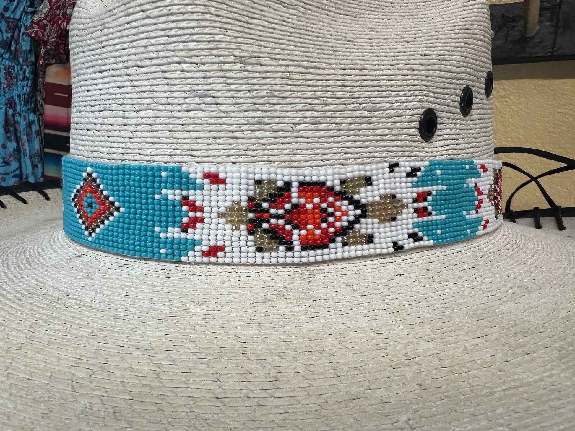 Southwest Beaded White Turtle Hat Band