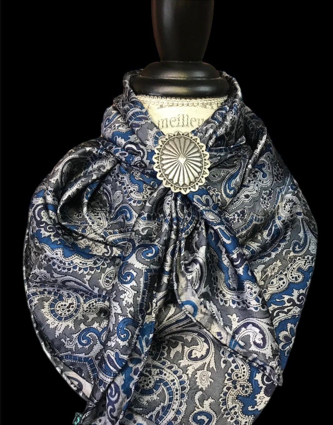 Silk Scarf Wild Rags Silver Blue Paisley