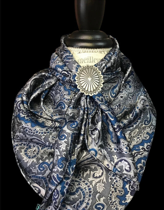 Silk Scarf Wild Rags Silver Blue Paisley