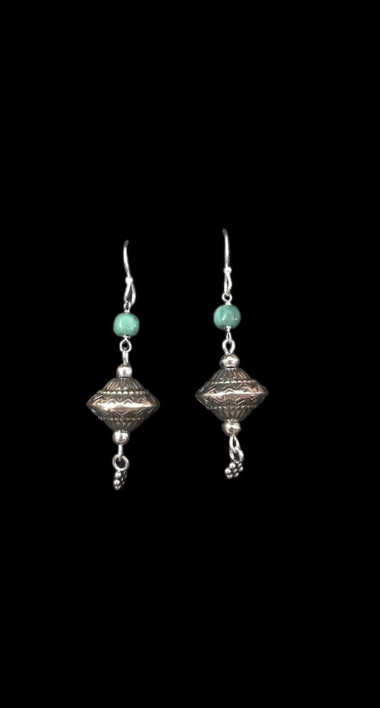 Sterling Silver Saucer Bead with Turquoise Earrings