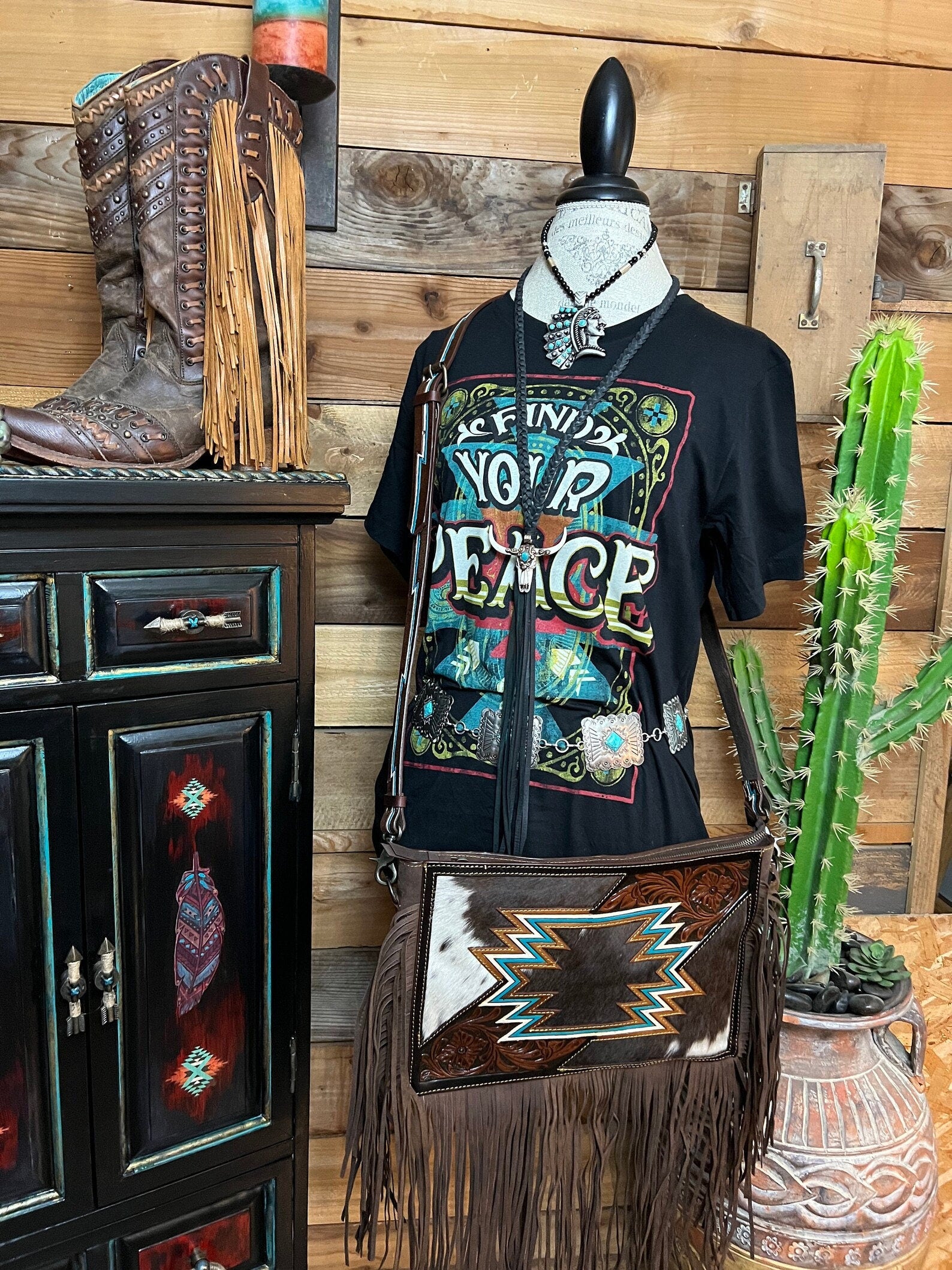 Hair on HIde Aztec Concealed Carry Shoulder / Crossbody Bag