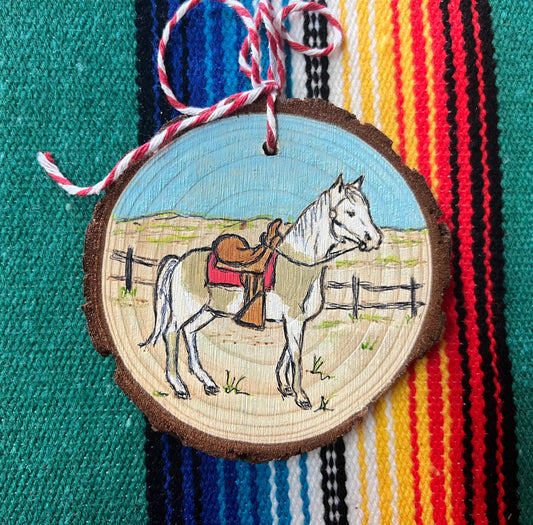 Hand Burned Western Paint Horse on Wood