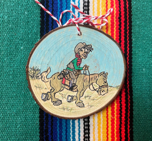 Hand Burned Happy Trails Cowboy Ornament