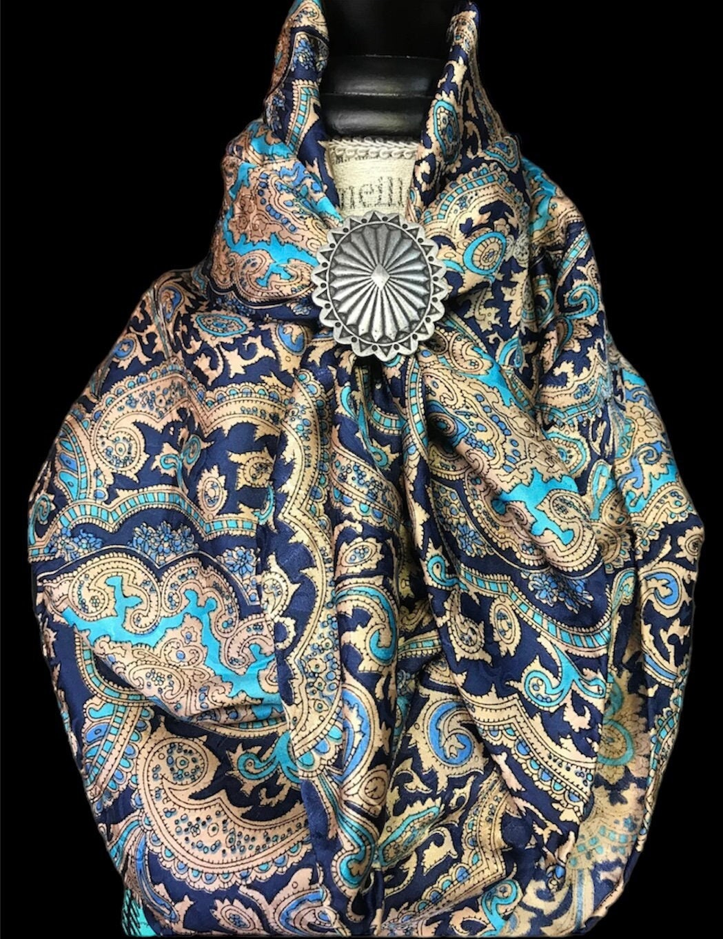 Silk Scarf Wild Rags Blue Gold Paisley