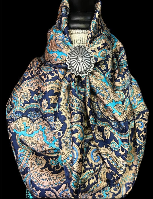 Silk Scarf Wild Rags Blue Gold Paisley
