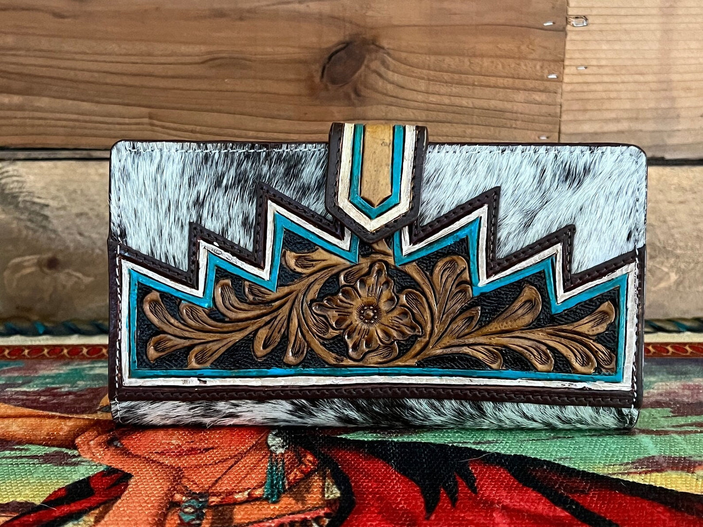 Hair on Hide Aztec Snap Leather Wallet